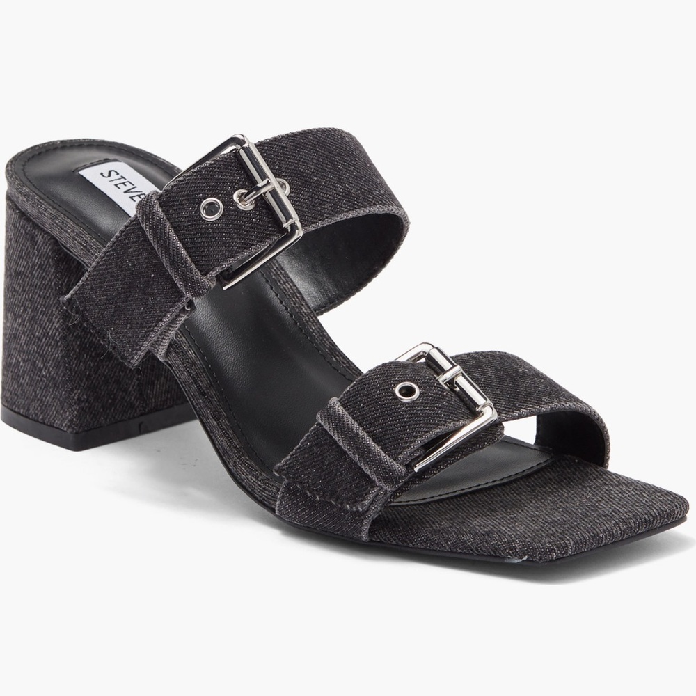 Steve Madden Black Mules with Buckle Straps